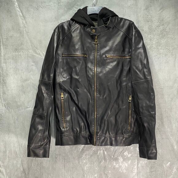 GUESS Dark Brown Faux-Leather Detachable-Hood Motorcycle